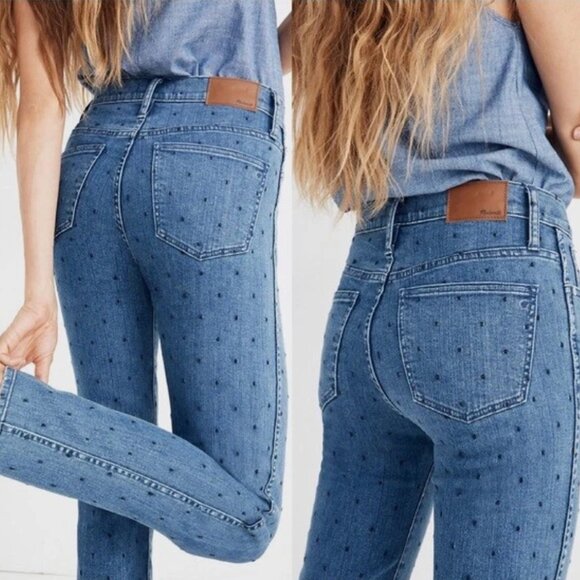 NWT Madewell Slim Straight Navy Dot High Rise Denim Jeans Size 27 - Picture 15 of 15